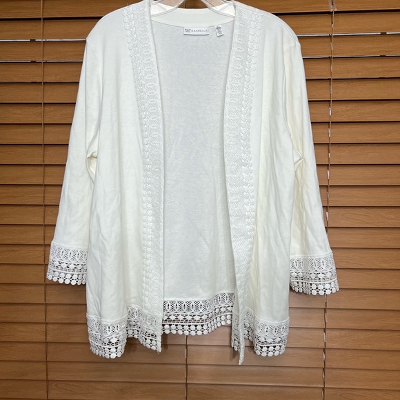 Rafaella Lace-Trim women’s Open Front Cardigan size XL Cream - Picture 3 of 7